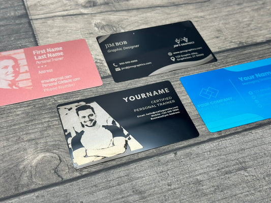 Custom Engraved Metal Card – Photo, QR or Business Card, Wallet Insert (Black / Coloured Aluminium)