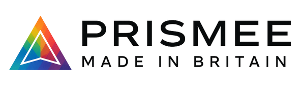 PRISMEE logo with a rainbow triangle on a white background